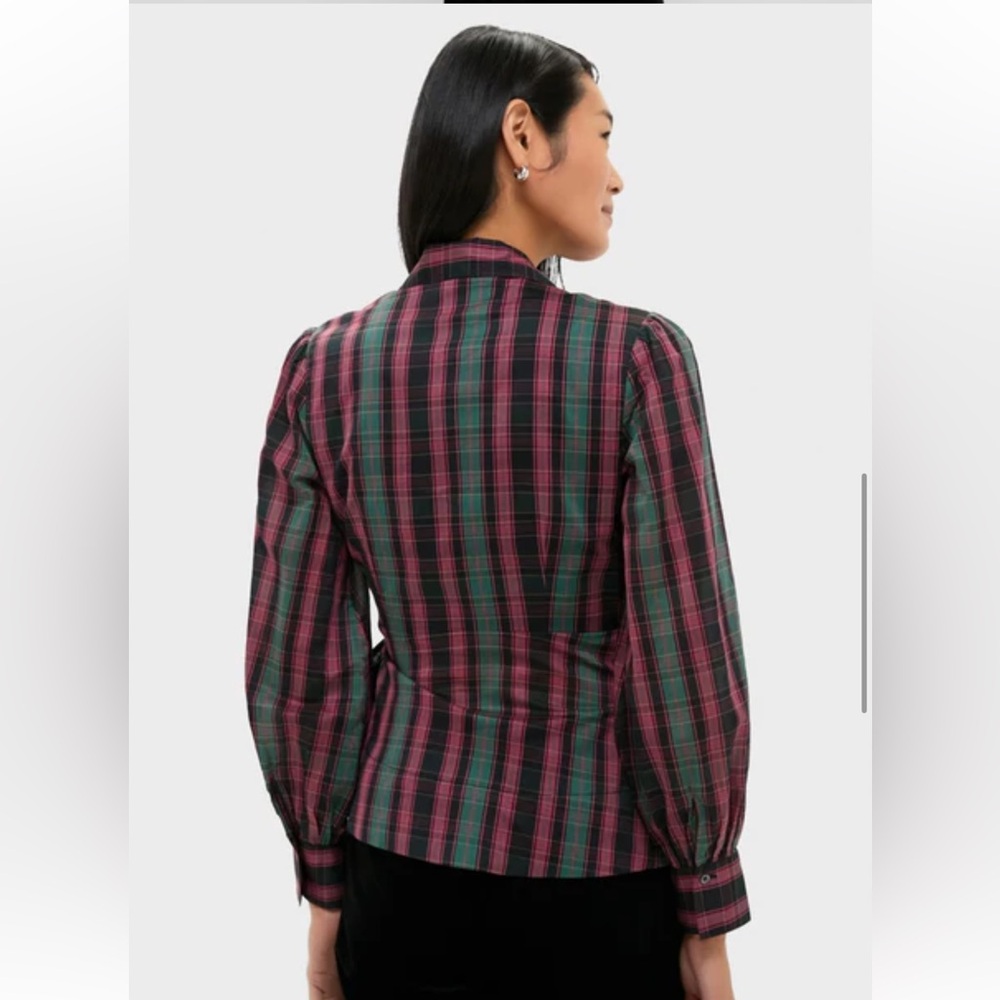 NWT TUCKERNUCK Tartan Tie Front Bow Bea Blouse Women’s Medium 5550 - Picture 6 of 12